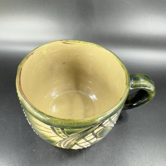 Vintage Mexico Pottery Talavera Large Oversize Coffee Mug Cup Green Glazed VTG - Picture 14 of 15